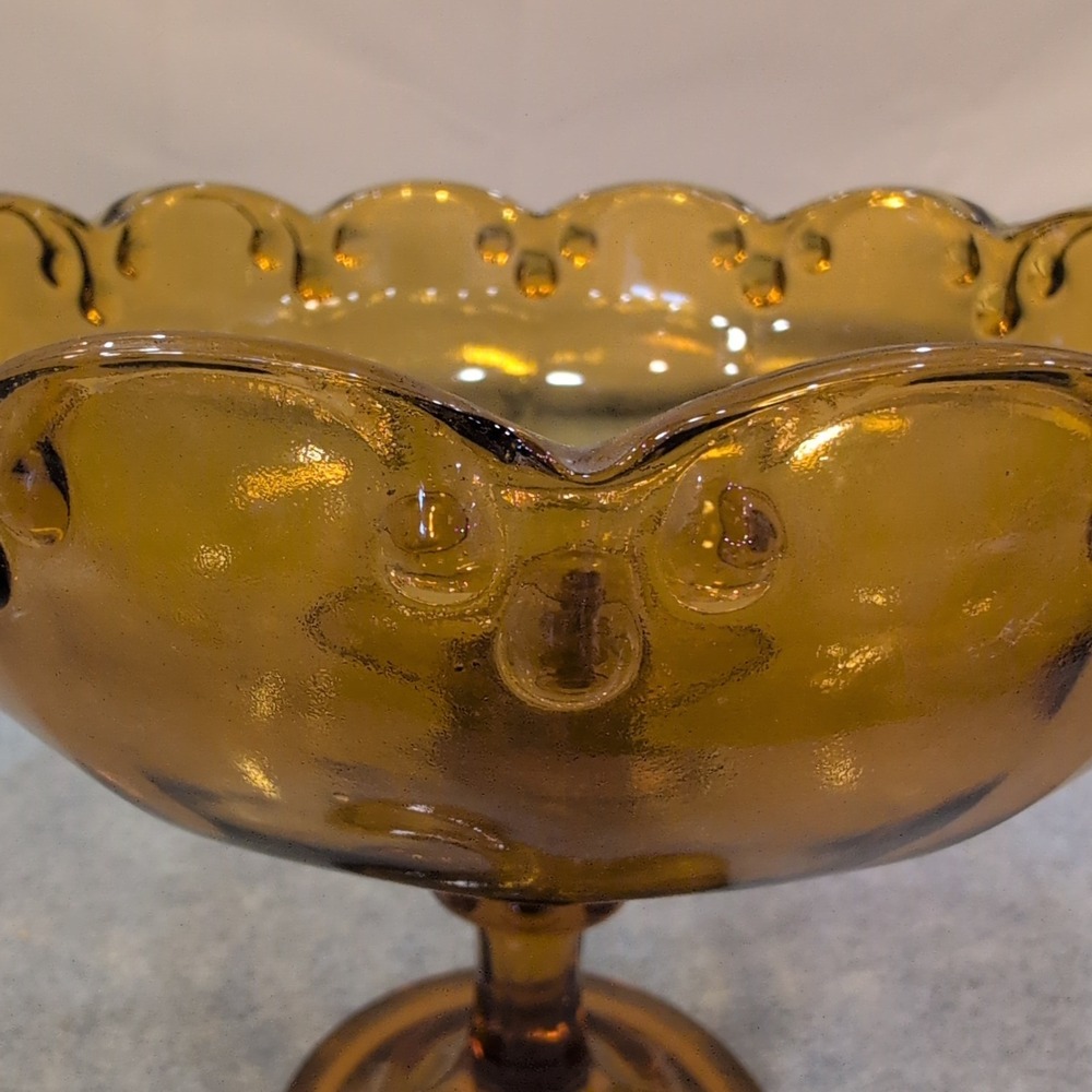 Indiana Glass‎ Amber Teardrop Garland Pedestal Compote Scalloped Candy Dish - Picture 2 of 8